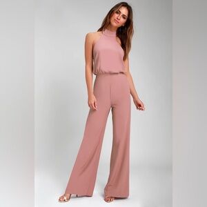 NEW Lulu’s Dusty Pink Halter Jumpsuit Wide Leg High Waist Size Small